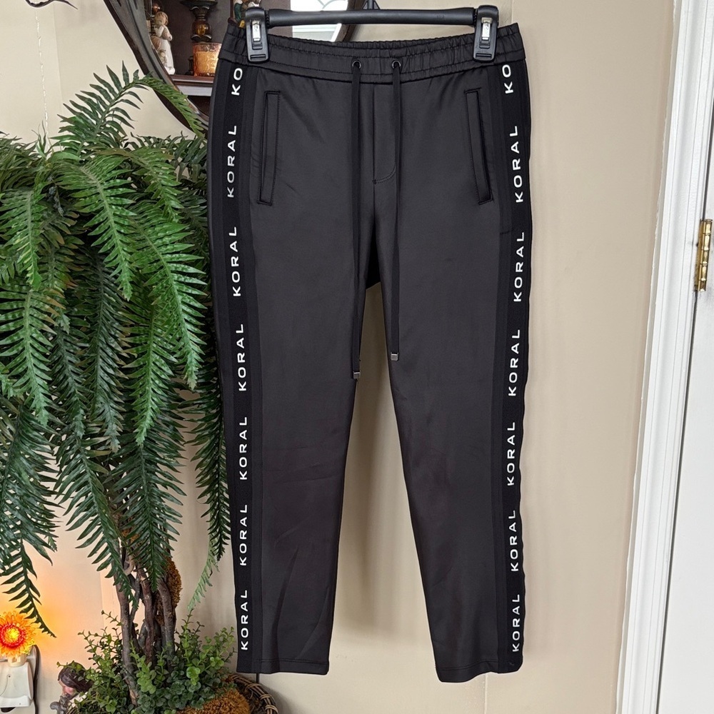 Koral Black Zone Mesh Stripe Jogger Cropped Track Pants Stretch Waist Workout